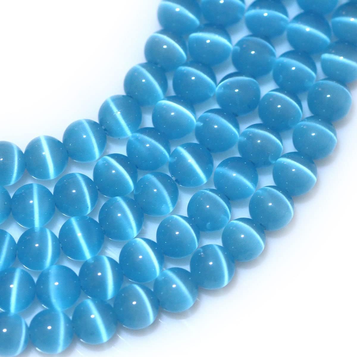HAAMIIQII 8mm Light Blue Cat Eye Glass Round Crystal Stone Loose Gemstone Beads for Jewelry Making Bracelets Necklaces Earrings Crafts (45-50pcs)