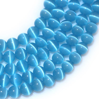 HAAMIIQII 8mm Light Blue Cat Eye Glass Round Crystal Stone Loose Gemstone Beads for Jewelry Making Bracelets Necklaces Earrings Crafts (45-50pcs)