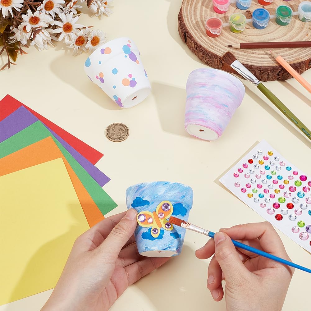 WEBEEDY 3 Sets Ceramic Flower Pot Paint Kit Paint Your Own Butterfly Theme Flower Pot with Cardstock, Twist Stick, Paints, Brushes and Instruction for Adults Beginner DIY Craft for Home Decor