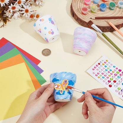 WEBEEDY 3 Sets Ceramic Flower Pot Paint Kit Paint Your Own Butterfly Theme Flower Pot with Cardstock, Twist Stick, Paints, Brushes and Instruction for Adults Beginner DIY Craft for Home Decor