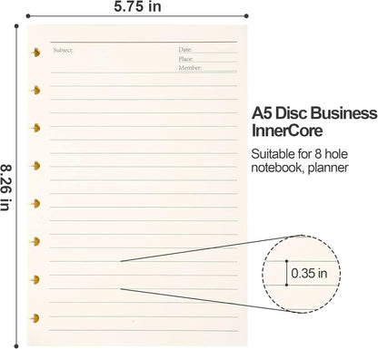 Discbound Notebook Refills for 11 Discs Notebooks 8.6 in x 12 in Letter Size 120 Sheets Multi-Subject Project Lined Pages Customizable Removable Pages(100 GSM) Heavyweight Planing Paper