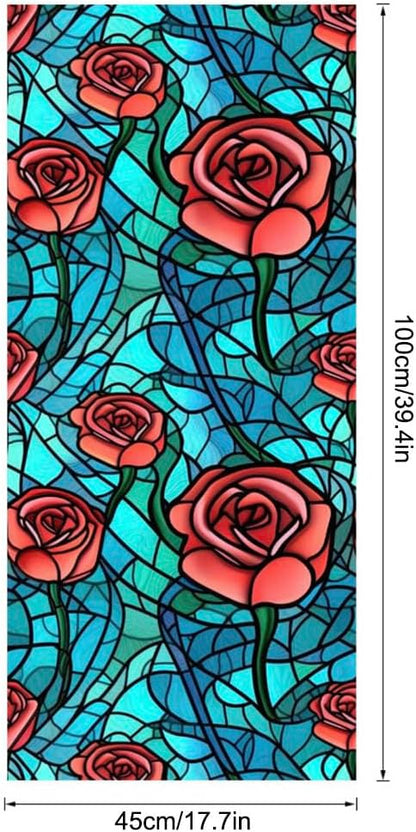 JOONOR Privacy Window Film Stained Glass Window Sticker Non-Adhesive Frosted Glass Film Decorative Magnolia Flower Pattern Static Cling Decals for Home UV Blocking/Heat Insulation 17.7 x 39.4 Inch