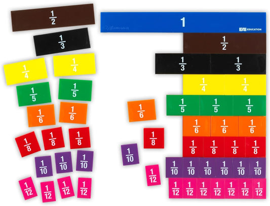 EAI Education Fraction Tiles Without Tray: Numbered - Set of 51