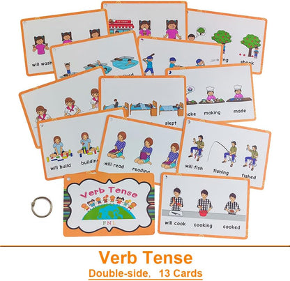 Lilias Irregular Past Tense Verbs English Grammar Double-Side Learning Flash Cards - 24 Card Set for Homeschool, Preschool, Primary School, ESL, Autism, Vocabulary Building