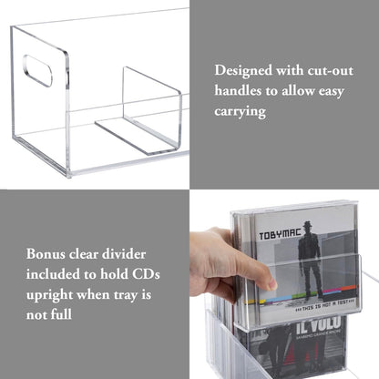 MyGift Modern Premium Clear Acrylic Stackable CD Holder Rack with Cutout Carrying Handles, Compact Disc Jewel Case Display Crate, Media Storage Organizer