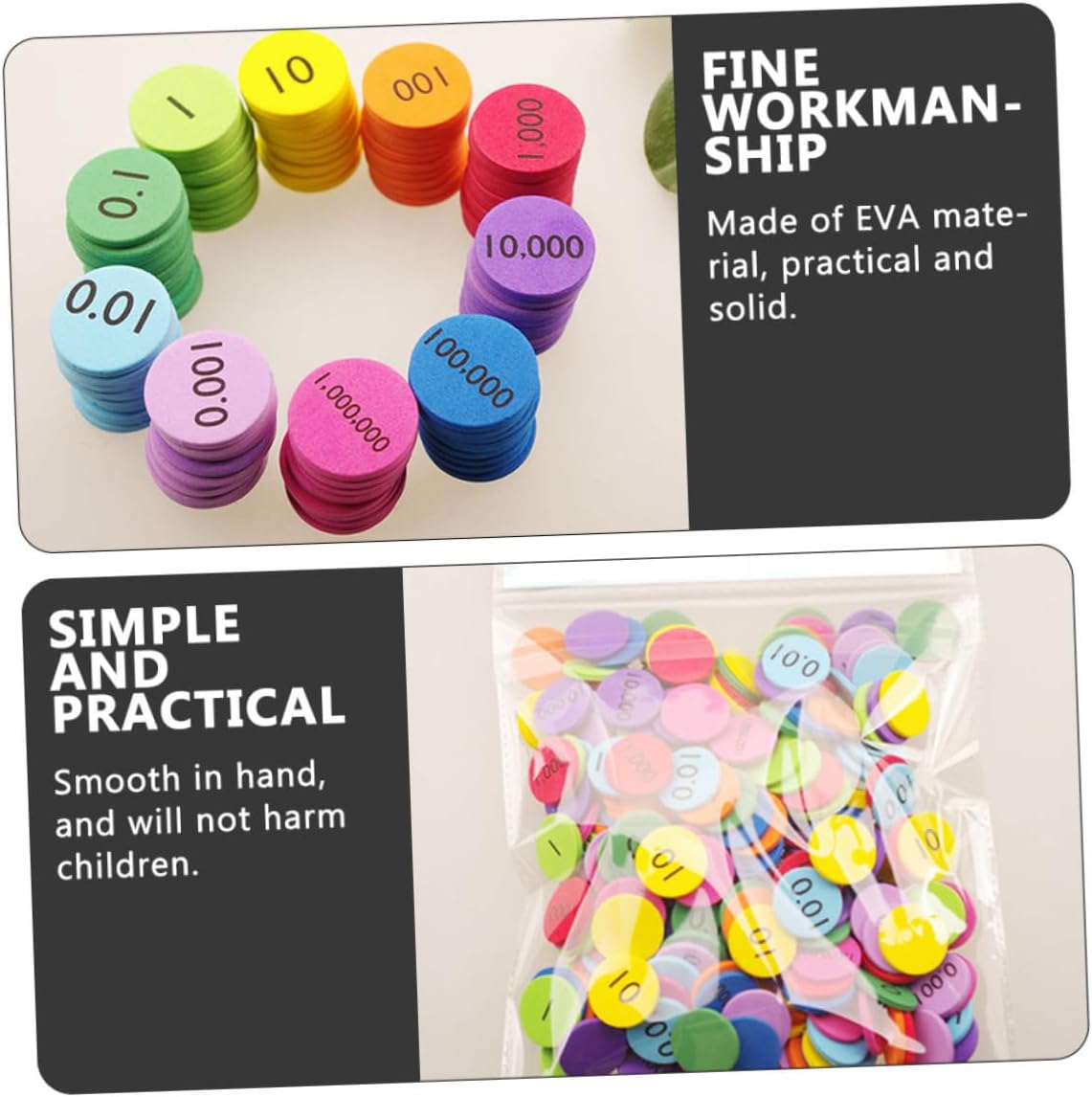 300Pcs Eva Foam Place Value Disks Non Slip Math Discs for Counting Learning Educational Manipulatives for Teachers