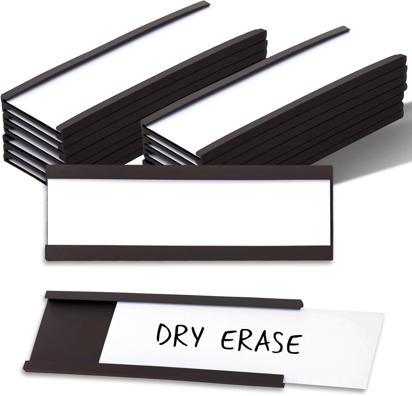 50 Pack Magnetic Label Holders, 'C' Channel Magnets Card Holders with Dry Erase Insert Label Card for Metal Racks and Shelves (1" x 2")