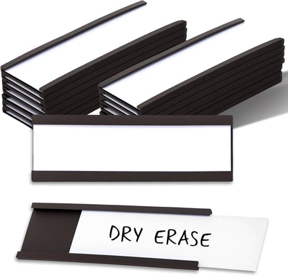 50 Pack Magnetic Label Holders, 'C' Channel Magnets Card Holders with Dry Erase Insert Label Card for Metal Racks and Shelves (1" x 2")
