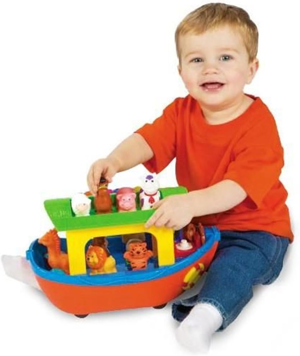 Kiddieland Toys Limited Noah’s Ark Shape Sorter Toy, Musical Piano Sounds, 9 Animal Figures, Free-Wheeling Push-Along Boat for Toddlers and Preschool Kids