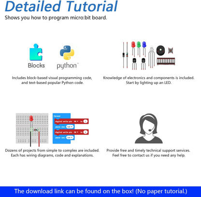 Freenove Super Starter Kit for BBC Micro:bit (Not Included, Works with V1 & V2), 266-Page Detailed Tutorial, 191 Items, 38 Projects, Blocks and Python Code