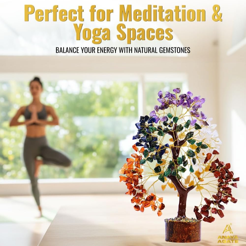 ANAYA AGATE 7 Chakra Healing Crystal Tree of Life Kit, Bracelet, Pendant, Necklace, Feng Shui Money Bonsai Tree, Positive Energy for Women, Mom, Sister and Housewarming Decoration