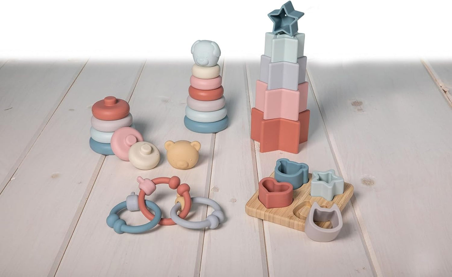 Mary Meyer Baby and Toddler Toys Simply Silicone Stacking Cups for 6+ Months Old Preschool Gifts, 9-Inches, Stars