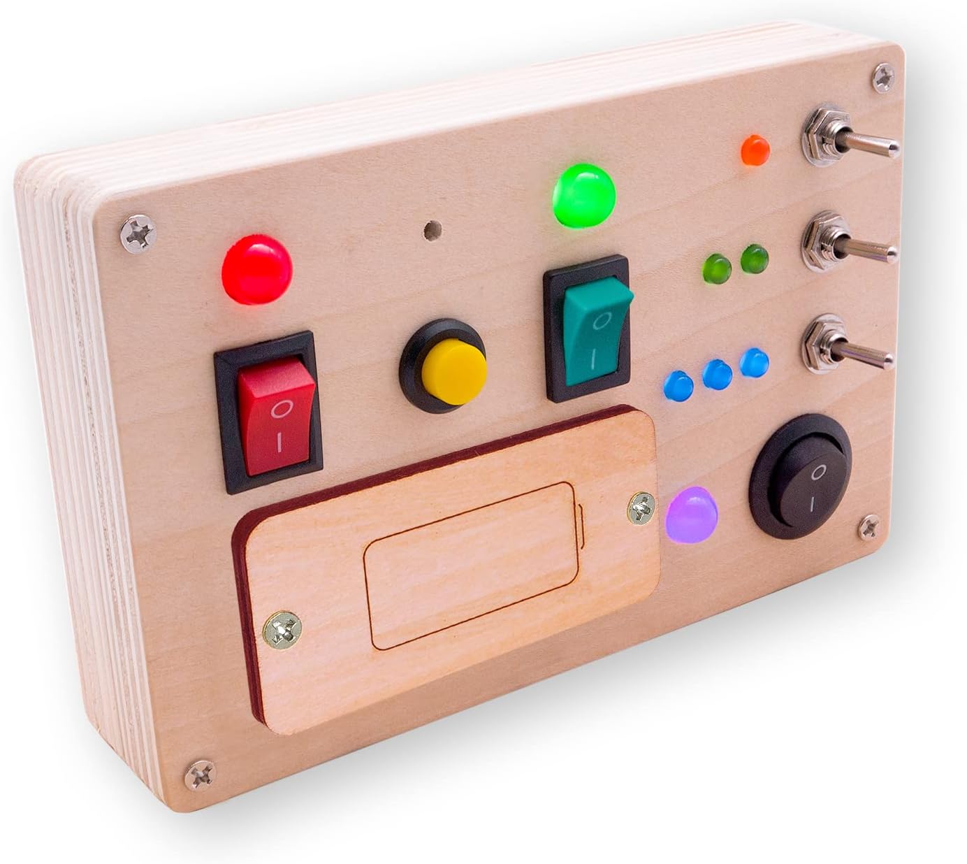LED Light Switch Busy Board Montessori Toy Button Busy Board Kids Wooden Control Panel Kids Toy Activity Sensory Board Fidget Toy for Toddlers 1 2 3 Year Old