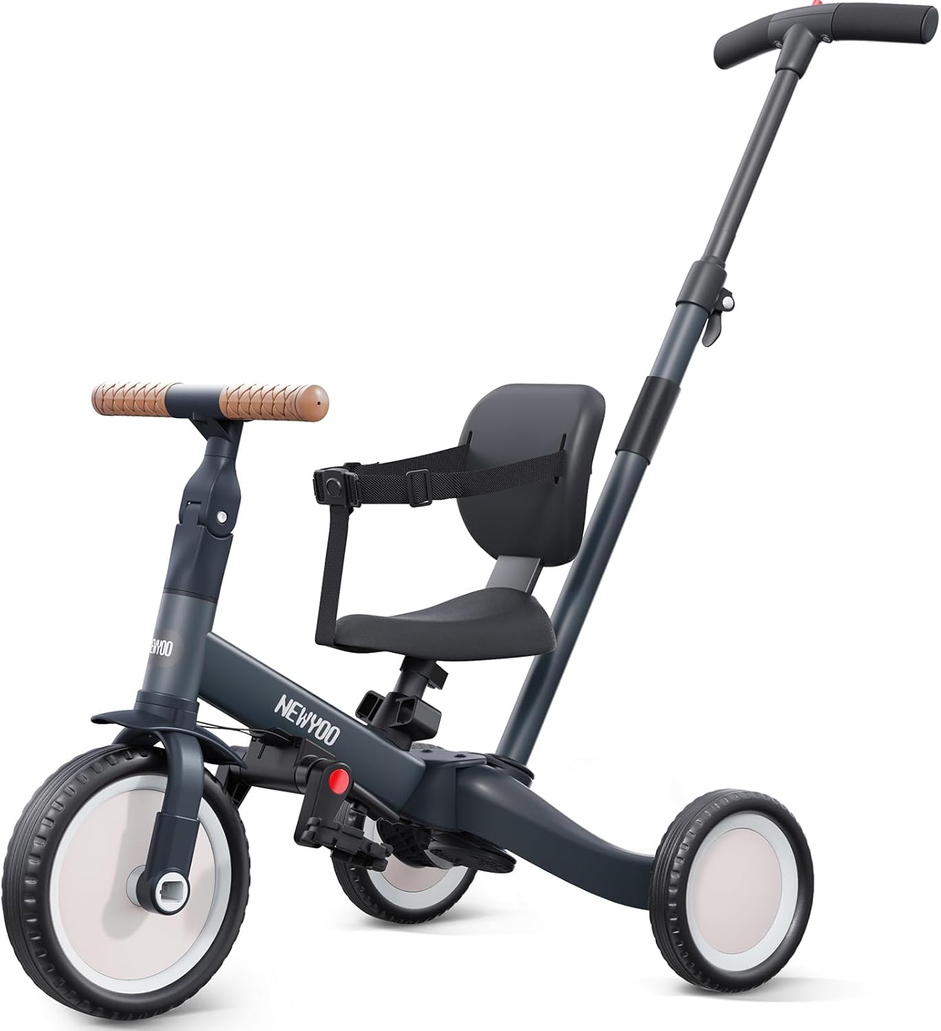 newyoo Toddler Tricycle with Push Handle for 1-3 Year Old, Toddler Bike, Birthday Gift and Toy for Boys and Girls, 5 in 1 Kids Trike, Balance Bike with Backrest and Safety Belt, Khaki, TR007
