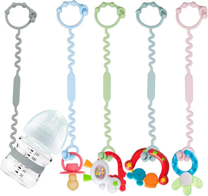 Silicone Toy Straps for Baby, Toy Safety Straps for Stroller High Chair - BPA Free (Red Yellow Orange)