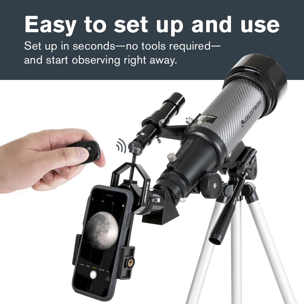 Celestron Travel Scope 80 Portable Refractor Telescope – 80mm Aperture, Fully-Coated Glass Optics – Includes Tripod, Smartphone Adapter, Backpack & Software – Ideal for Beginners & Travel