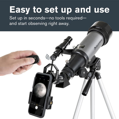 Celestron Travel Scope 80 Portable Refractor Telescope – 80mm Aperture, Fully-Coated Glass Optics – Includes Tripod, Smartphone Adapter, Backpack & Software – Ideal for Beginners & Travel