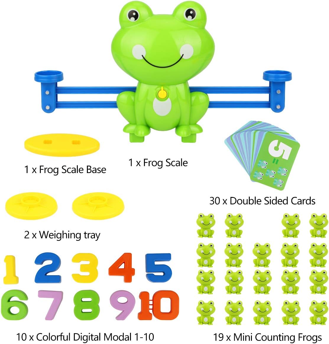 Aitbay Cool Math Game, Preschoolers Frog Balance Counting Toys for Boys & Girls Educational Number Toy Fun Children's Gift STEM Learning Age 3+ (63 PCS)