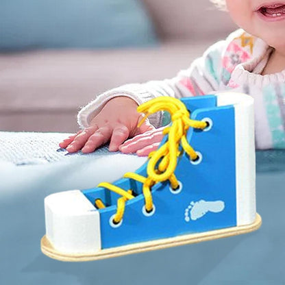 Wooden Shoe Lacing Activity - Develop Skills for Tying Shoelaces, Blue