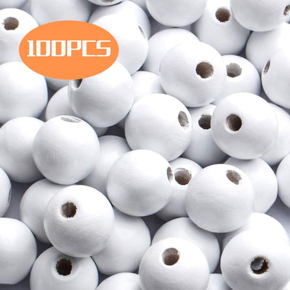 Aylifu Round Wooden Beads, 50 pcs 25mm Natural Unfinished Wooden Spacers for DIY Crafts Jewelry Making, White, Hole: 5mm