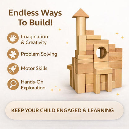 MOD 100-Piece Wood Building Blocks Set — Includes Heavy Duty Shape-Sorter Lid & Storage Bucket Wooden Blocks, Educational Screen-Free Toy for Toddlers Ages 1 2 3