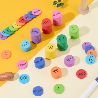 CRASPIRE 300Pcs Place Value Disks Foam EVA Decimals to Whole Numbers Counting Chips 1 Inch Mini Round Flat Color-Coded Manipulatives Math Learning Counters Discs for Elementary School Math Supplies