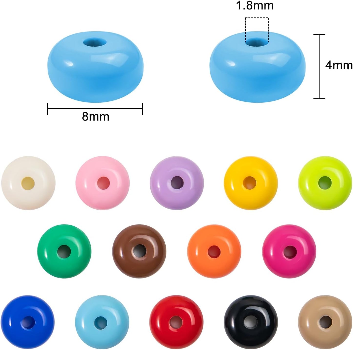 500PCS 8mm Acrylic Lentil Beads, White Abacus Beads Loose Beads for Crafts, Acrylic Spacer Beads for Jewelry Bracelet Necklace Making, Beads for Pens Charms Crafts, Small