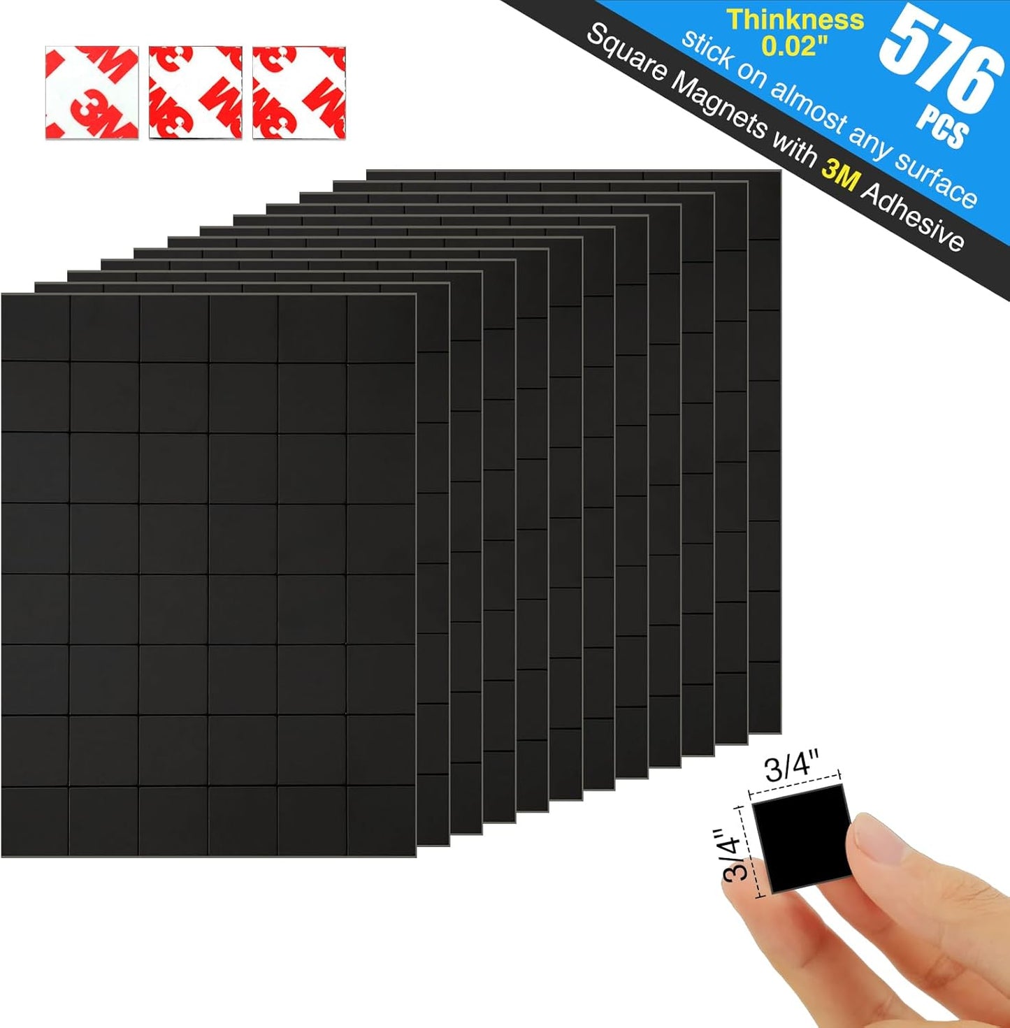 Magnetic Squares with Adhesive Backing(36PCS Each 1.5" x1.5"),Pre-Cut Self Sticky Magnets as Back to School Supplies,Peel and Stick for Cards/Picture/Poster (80mil Magnet)