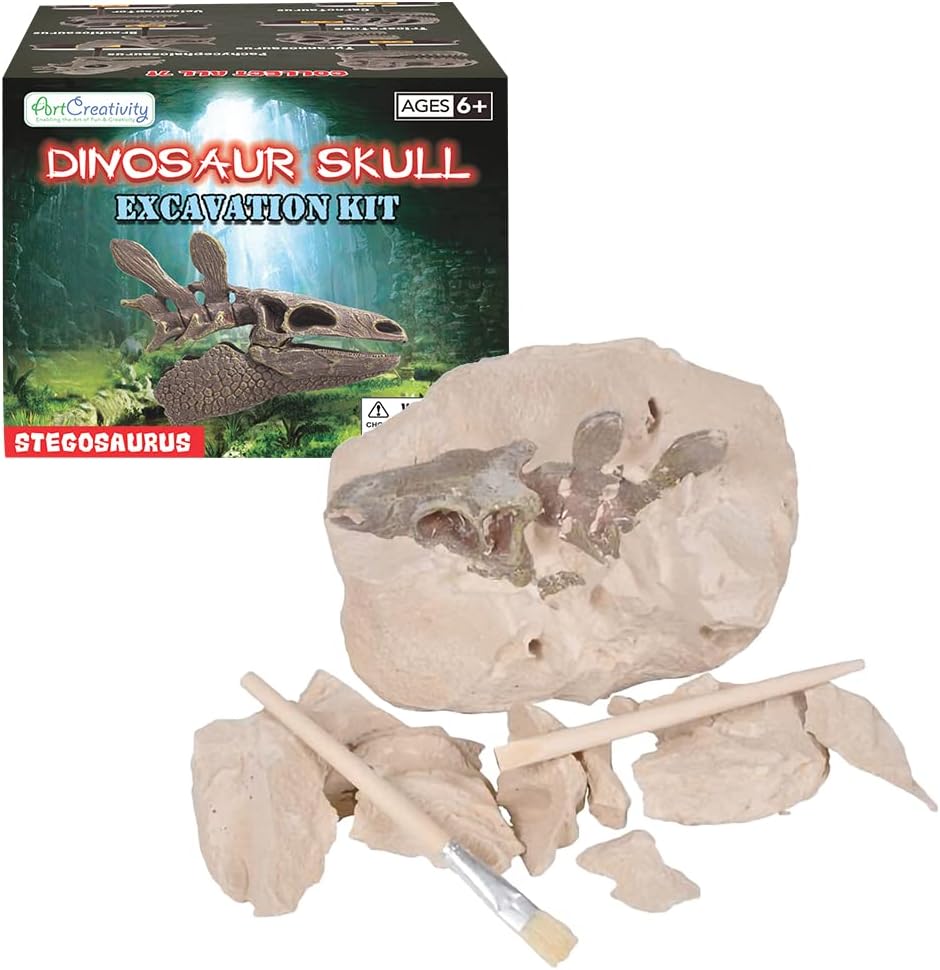 ArtCreativity Dinosaur Excavation Kit for Kids, Brachiosaurus Skull Excavating Set with Fossil Digging Tools and Stand, Fun Science Activity Toy, Educational Dinosaur Gift for Boys and Girls