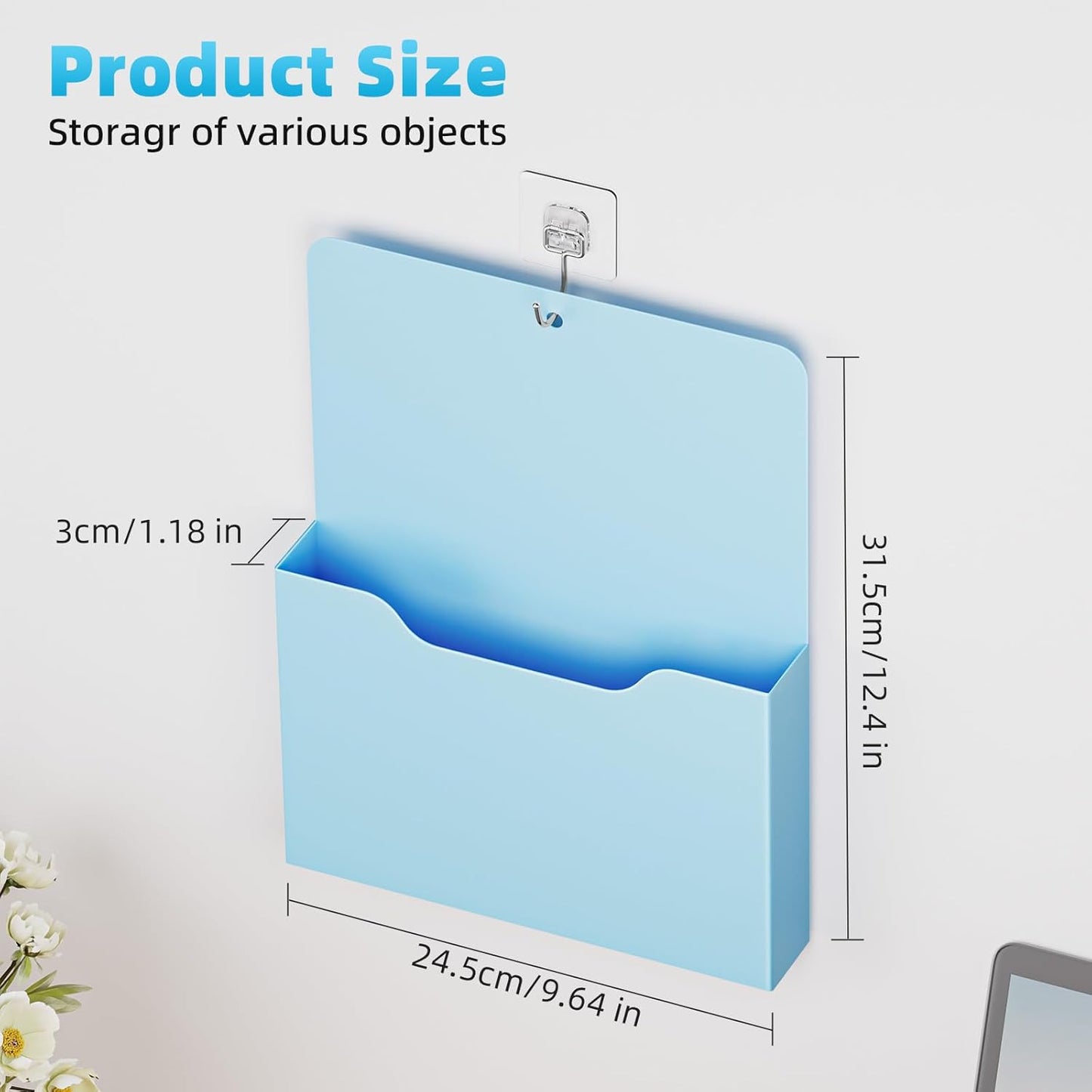 Magnetic File Holder - Magnetic Paper Holder, Pocket Organizer Office Supplies Storage Mail Organizer for Notebooks,Planners,Letter (Black)