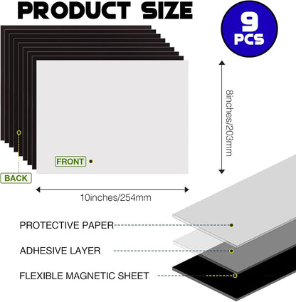Adhesive Magnetic Sheets for Letter Size 8.5x11 (Pack of 8),Magnet Sheets with Self-Stick Adhesive for Home/Classroom/Office,Easy Cut DIY Paper Craft Magnet