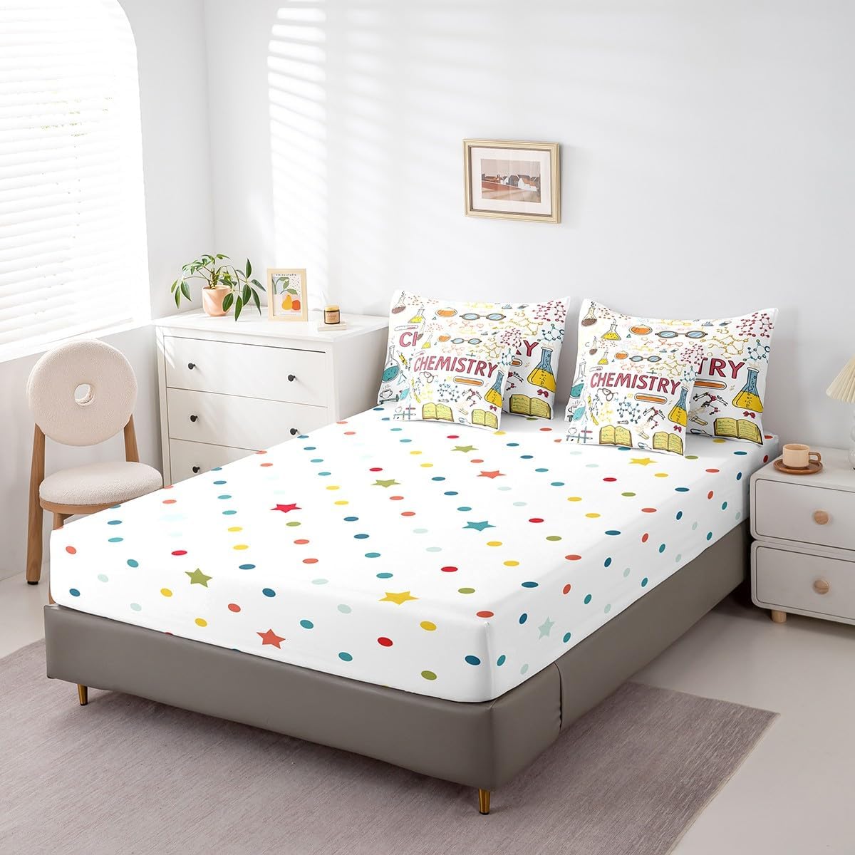 Erosebridal Chemical Equation Bed in a Bag Queen Comforter Set 7 Piece,Chemistry Bedding Sets Science Students Learning Gift Sheet Set with Comforter,Molecular Formula Education Bed Set - Colors B