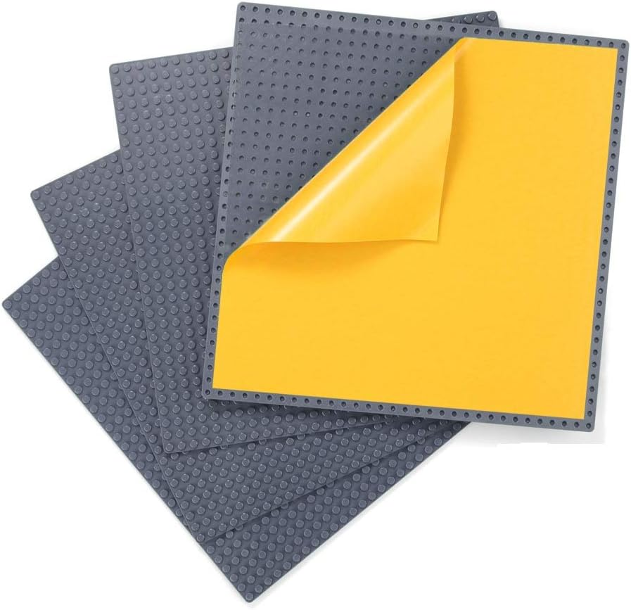 MIMAX Peel-and-Stick Baseplates - Self Adhesive Building Brick Plates - Compatible with All Major Brands - 4 Pack - 10 inch x 10 inch (Dark Gray)