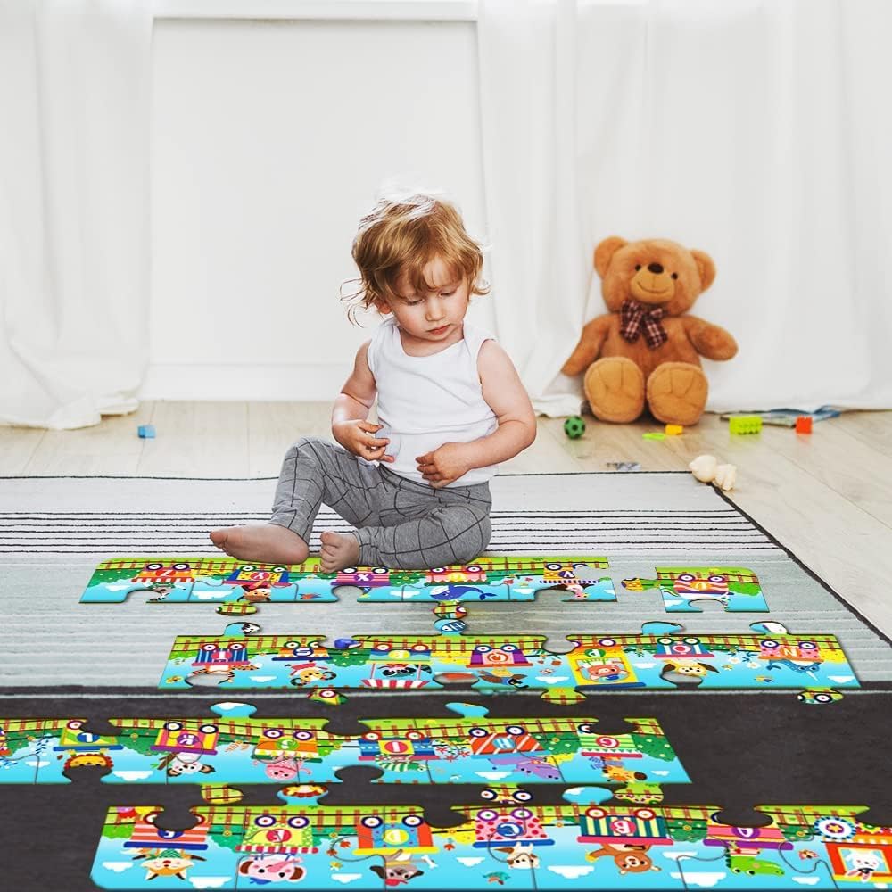 Learn ABC with Fun! 24pc Alphabet Train Jumbo Floor Puzzle for Toddlers - Interactive Educational Toy for Ages 3+