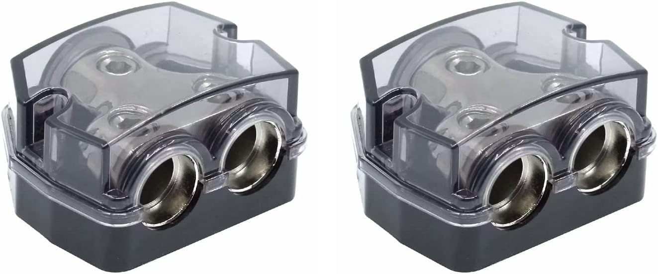 3 Way Power Distribution Block, 0/2/4 AWG Gauge in, 4/8/10 Gauge Out, Car Audio Stereo Amp Distribution Connecting Block for Audio Splitter (1x0GA+3x4GA) 2 Pack