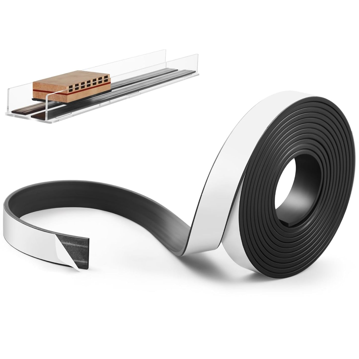 Sabary 2 Roll Monopolar Magnetic Tape 10 feet x 0.8 Wide x 0.12 Thick with Strong Adhesive Backing Anisotropic Flexible Magnetic Strip for Maglev Train Science Project