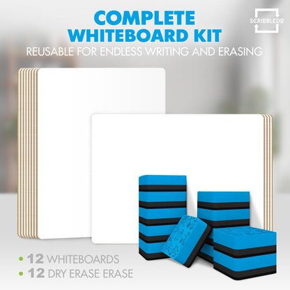 Scribbledo Small Dry Erase Boards for Students, 6 Pack 9 x 12 Double Sided White Boards with 6 Erasers, Student White Boards for Classroom, Personal Whiteboards for Kids, Mini Lap Boards