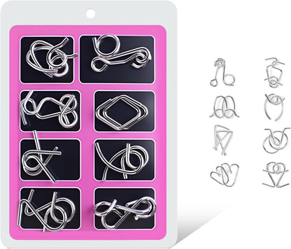Metal Brain Teaser Puzzles Ring Educational Toys, Steel IQ Games Physics Mind Metal Puzzles for Adults, Unlock Interlock Game, Brain Teaser Puzzle for Party Favor Kids (A+B+C)