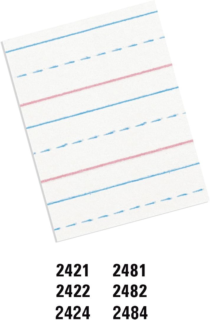 Pacon PAC2482 Multi-Program Ruled Handwriting Paper, 8" x 10.5", 40 Sheets, D'Nealian Grades 2-3 and Zaner-Bloser Grade 2, 0.5" Ruling, 0.25" Dotted Midline, 0.25" Descender Space