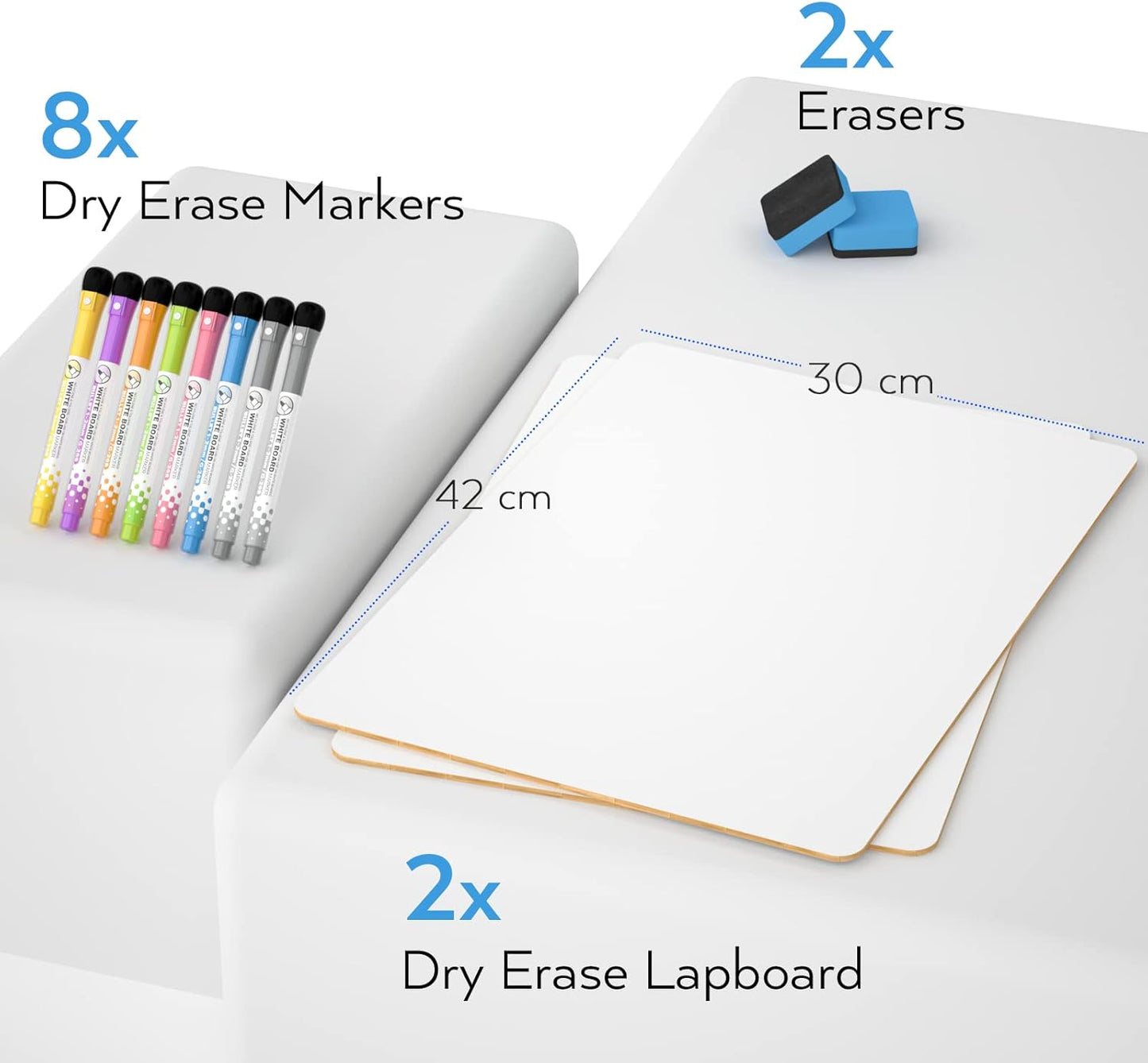 Nicpro Dry Erase Board with Lines 12 x 16 in, 2 Pack Kid Double Sided Lined White Board Dry Erase with 8 Pens, 2 Eraser, Small Learning Whiteboards for Kids, Students, Homeschool Essentials Supplies