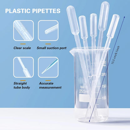 Plastic Graduated Cylinder and Beaker Set, 10ml 25ml 50ml 100ml Graduated Cylinders, 50ml 100ml 250ml 500ml 1000ml Plastic Science Beakers, Ideal for School and Kid Science Lab