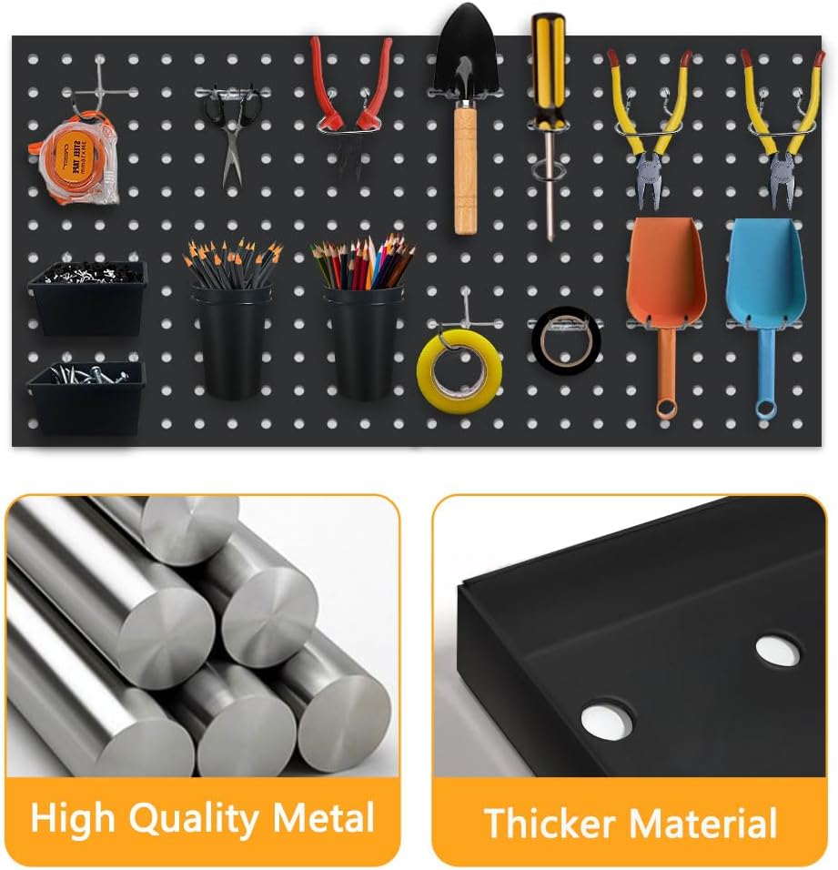 16pcs Pegboard sets, Plastic White Peg board Wall Organizer Kits,4pcs Peg Board and 12 Accessories Modular Hanging, Wall Mount Display Pegboard Panel Sets for Home Office Garage Kitchen Workshop