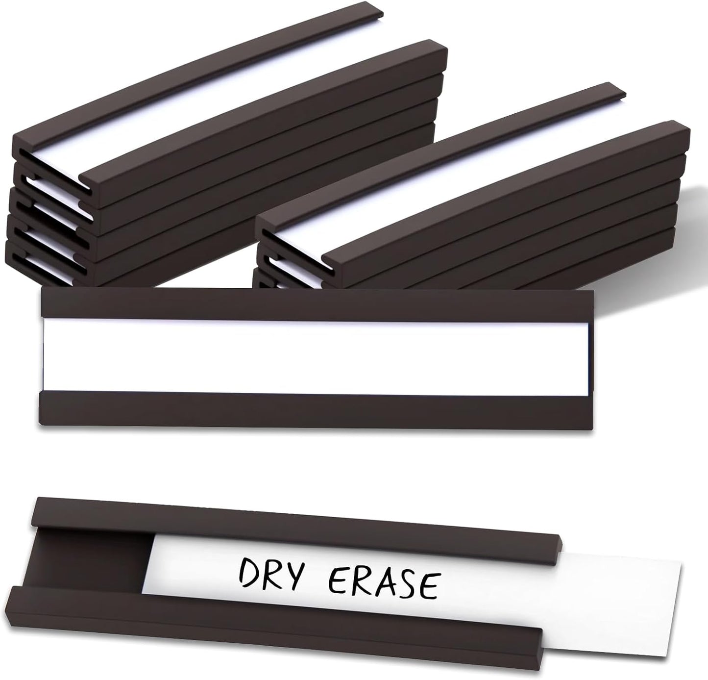 50 Pack Magnetic Label Holders, 'C' Channel Magnets Card Holders with Dry Erase Insert Label Card for Metal Racks and Shelves (1" x 2")
