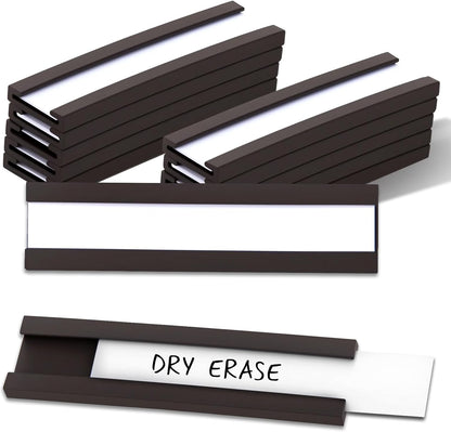 50 Pack Magnetic Label Holders, 'C' Channel Magnets Card Holders with Dry Erase Insert Label Card for Metal Racks and Shelves (1" x 2")