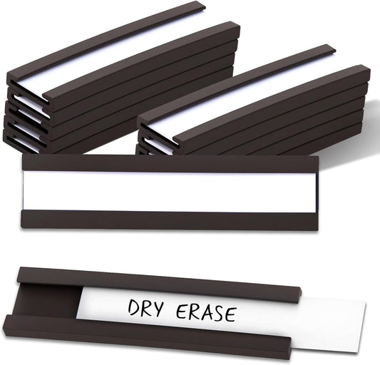 50 Pack Magnetic Label Holders, 'C' Channel Magnets Card Holders with Dry Erase Insert Label Card for Metal Racks and Shelves (1" x 2")