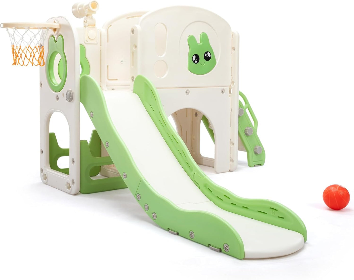 NYEEKOY 8-in-1 Toddler Slide and Climber Playset, Kids Slide Playground with Stairs, Tunnel, Telescope, Storage, Basketball Hoop and Ball, Indoor Outdoor, 1-3 Years Old, Blue