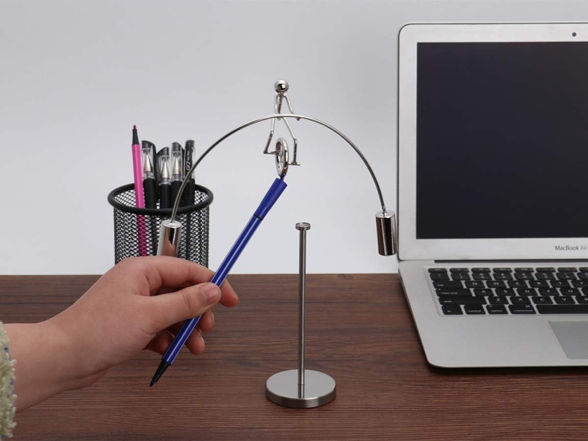 Sunnytech Steel Balance Physics Toy Weightlifter Kinetic Art Balance Toy Balancing Decompressive Science Home Office Toy for Desk Decor WJ020