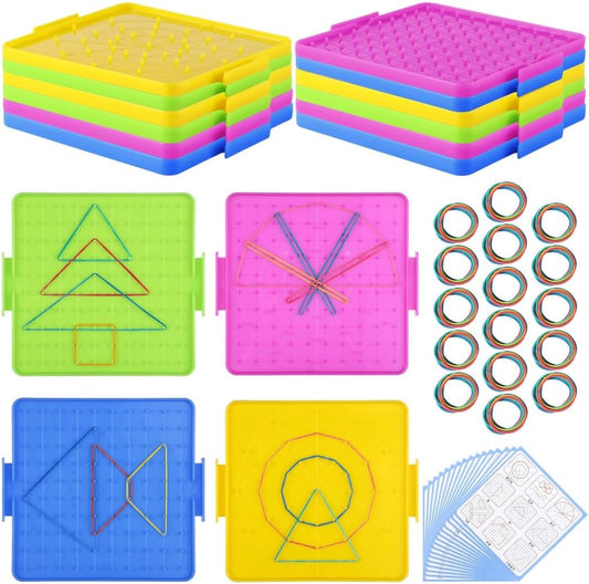 Educational Geoboard Set for Kids – 16 Boards & 160 Rubber Bands for Shape Learning