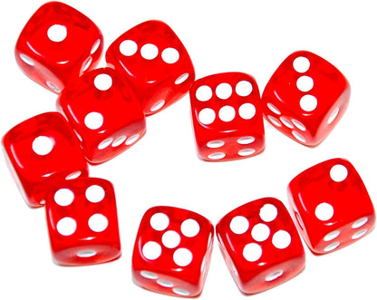 SmartDealsPro 10-Pack D6 Six Sided 16mm Transparent Dice Die for DND, MTG, RPG, Tenzi, Yahtze, Bunco, Table Borad Games, Math Teaching