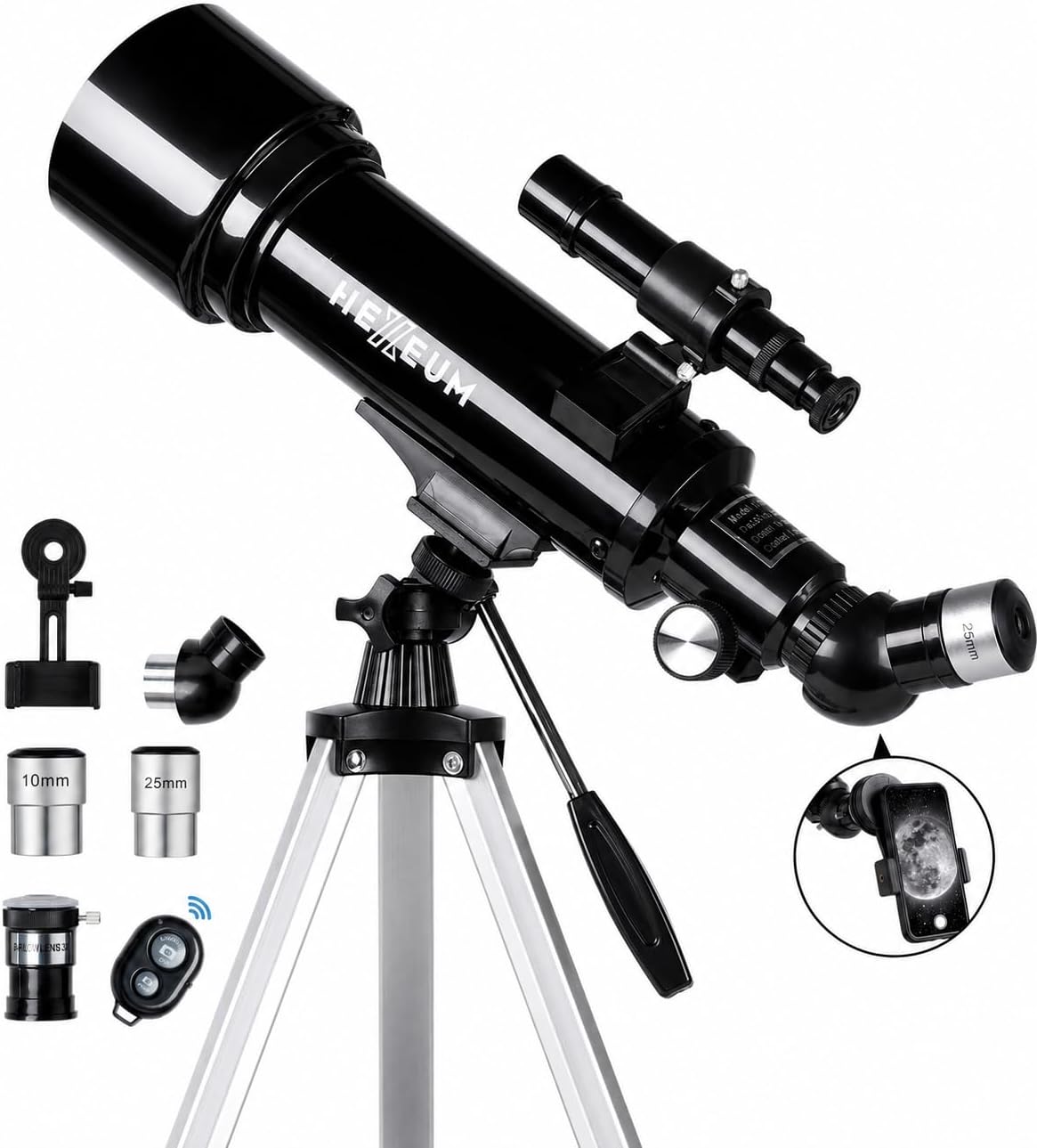 Koolpte Telescope 70mm Aperture 500mm - for Kids & Adults Astronomical Refracting Telescopes AZ Mount Fully Multi-Coated Optics, with Diagonal Mirror Phone Adapter, Carrying Bag, Wireless Remote Black